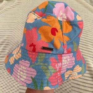 Billabong Womens Floral Bucket Hat - Blue with Pink & Orange Blossoms